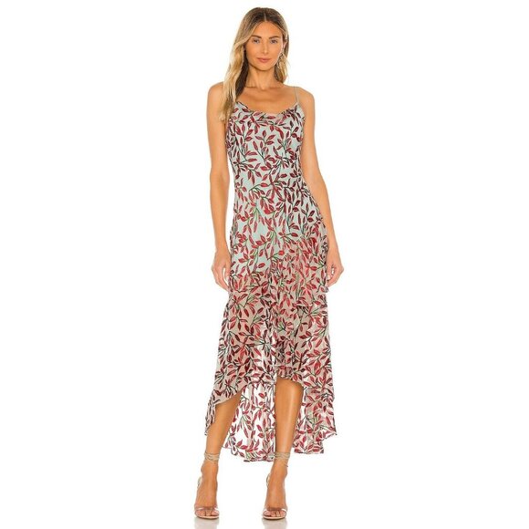 Alice + Olivia Ginger Cowl Neck Dress 6 in Dancing Leaf & Powder Blue - Picture 1 of 10